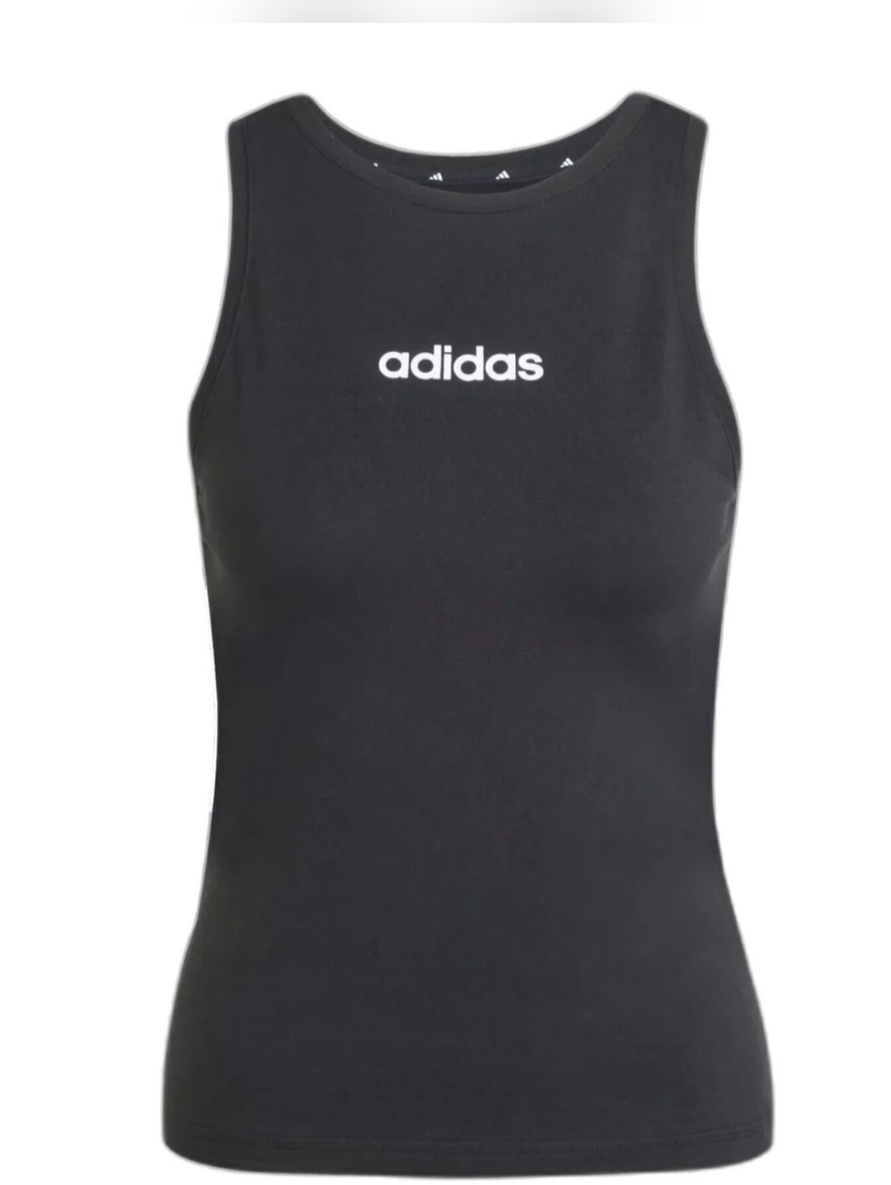 * Adidas Women's Linear Slim Cotton Sleeveless Logo Tank Tshirt Black Sz Large